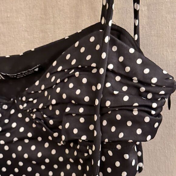 Zara black w white polka dots lycra body suit with shirred top - NWOT - small - Picture 9 of 12